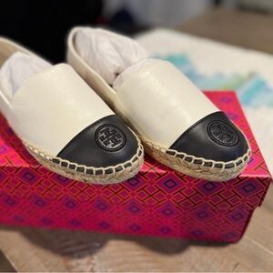 Tory Burch Black and White Espadrilles with Jute Sole